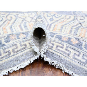 10'x14'1" Platinum Gray, Soft Wool Hand Knotted, Stone Washed Peshawar with Khotan Design, Oriental Rug FWR440382