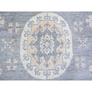10'x14'1" Platinum Gray, Soft Wool Hand Knotted, Stone Washed Peshawar with Khotan Design, Oriental Rug FWR440382