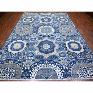 8'10"x11'8" Air Force Blue, Hand Knotted Finer Peshawar With Mamluk Design, Densely Woven Natural Dyes, Soft Wool, Oriental Rug FWR440412