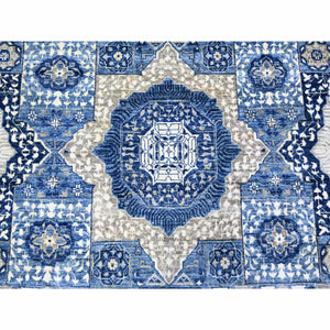 8'10"x11'8" Air Force Blue, Hand Knotted Finer Peshawar With Mamluk Design, Densely Woven Natural Dyes, Soft Wool, Oriental Rug FWR440412