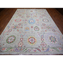 Load image into Gallery viewer, 9&#39;x12&#39;2&quot; Light Beige, Soft And Shiny Wool Hand Knotted, Fine Peshawar With Suzani Design, Natural Dyes Dense Weave, Oriental Rug FWR440418