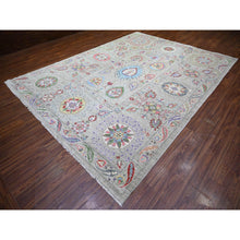 Load image into Gallery viewer, 9&#39;x12&#39;2&quot; Light Beige, Soft And Shiny Wool Hand Knotted, Fine Peshawar With Suzani Design, Natural Dyes Dense Weave, Oriental Rug FWR440418