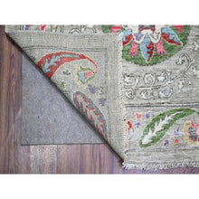 Load image into Gallery viewer, 9&#39;x12&#39;2&quot; Light Beige, Soft And Shiny Wool Hand Knotted, Fine Peshawar With Suzani Design, Natural Dyes Dense Weave, Oriental Rug FWR440418