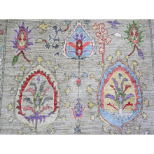 Load image into Gallery viewer, 9&#39;x12&#39;2&quot; Light Beige, Soft And Shiny Wool Hand Knotted, Fine Peshawar With Suzani Design, Natural Dyes Dense Weave, Oriental Rug FWR440418