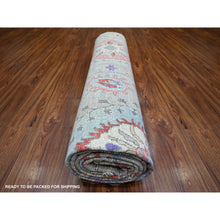 Load image into Gallery viewer, 9&#39;x12&#39;2&quot; Light Beige, Soft And Shiny Wool Hand Knotted, Fine Peshawar With Suzani Design, Natural Dyes Dense Weave, Oriental Rug FWR440418