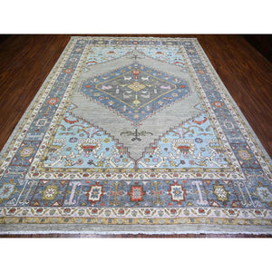 8'8"x11'7" Echo Gray, Pure Wool Hand Knotted, Finer Peshawar With Heriz Medallion Design, Densely Woven Natural Dyes, Oriental Rug FWR440436