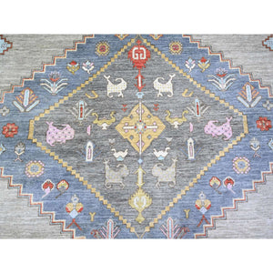 8'8"x11'7" Echo Gray, Pure Wool Hand Knotted, Finer Peshawar With Heriz Medallion Design, Densely Woven Natural Dyes, Oriental Rug FWR440436
