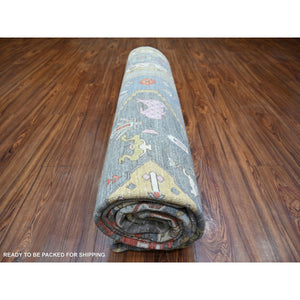 8'8"x11'7" Echo Gray, Pure Wool Hand Knotted, Finer Peshawar With Heriz Medallion Design, Densely Woven Natural Dyes, Oriental Rug FWR440436