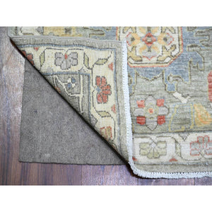 2'7"x11'9" Echo Gray, Dense Weave Vegetable Dyes, Pure Wool Hand Knotted, Finer Peshawar with Heriz Medallion Design, Runner Oriental Rug FWR440466