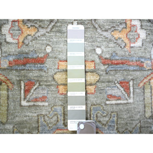 2'7"x11'9" Echo Gray, Dense Weave Vegetable Dyes, Pure Wool Hand Knotted, Finer Peshawar with Heriz Medallion Design, Runner Oriental Rug FWR440466