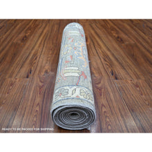 Load image into Gallery viewer, 2&#39;7&quot;x11&#39;9&quot; Echo Gray, Dense Weave Vegetable Dyes, Pure Wool Hand Knotted, Finer Peshawar with Heriz Medallion Design, Runner Oriental Rug FWR440466