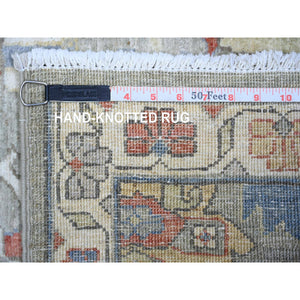 2'7"x11'9" Echo Gray, Dense Weave Vegetable Dyes, Pure Wool Hand Knotted, Finer Peshawar with Heriz Medallion Design, Runner Oriental Rug FWR440466