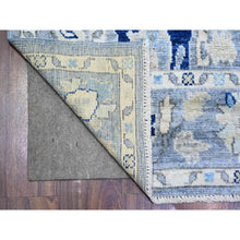 Load image into Gallery viewer, 4&#39;2&quot;x9&#39;5&quot; Blue, Afghan Angora Oushak With All Over Leaf Design, Vegetable Dyes, Organic Wool, Hand Knotted, Wide Runner Oriental Rug FWR440484