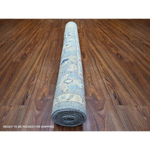 Load image into Gallery viewer, 4&#39;2&quot;x9&#39;5&quot; Blue, Afghan Angora Oushak With All Over Leaf Design, Vegetable Dyes, Organic Wool, Hand Knotted, Wide Runner Oriental Rug FWR440484
