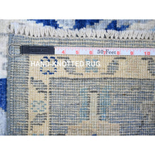 Load image into Gallery viewer, 4&#39;2&quot;x9&#39;5&quot; Blue, Afghan Angora Oushak with All Over Leaf Design, Vegetable Dyes, Organic Wool, Hand Knotted, Wide Runner Oriental Rug FWR440484
