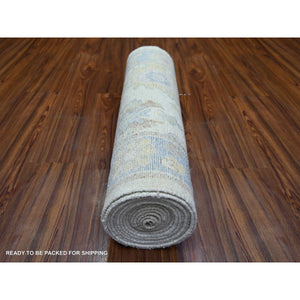 2'8"x17'3" Ivory, Vegetable Dyes Extra Soft Wool, Hand Knotted Afghan Angora Oushak With Soft Colors, Xl Runner Oriental Rug FWR440598