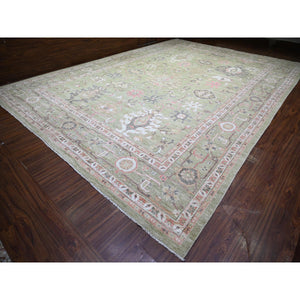 13'10"x19'8" Gin Green, Afghan Angora Oushak Natural Dyes, Extra Soft Wool Hand Knotted, Oversized Oriental Rug FWR440688