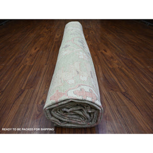 13'10"x19'8" Gin Green, Afghan Angora Oushak Natural Dyes, Extra Soft Wool Hand Knotted, Oversized Oriental Rug FWR440688