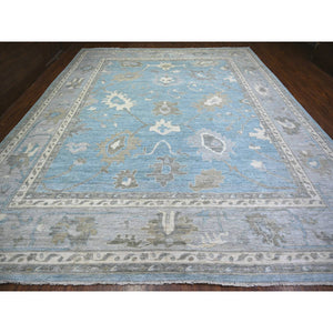 12'1"x14'10" Beau Blue, Soft Wool Hand Knotted, Afghan Angora Oushak With Obscured Motifs Vegetable Dyes, Oversized Oriental Rug FWR440742