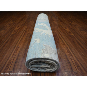 12'1"x14'10" Beau Blue, Soft Wool Hand Knotted, Afghan Angora Oushak With Obscured Motifs Vegetable Dyes, Oversized Oriental Rug FWR440742