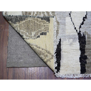 7'4"x9'6" Ivory, Natural Dyes Velvety Wool, Hand Knotted Beni Ourain Moroccan Berber Design, Oriental Rug FWR440952
