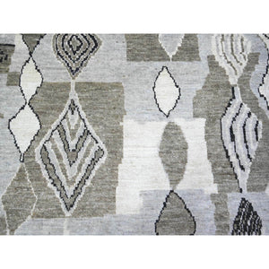 7'4"x9'6" Ivory, Natural Dyes Velvety Wool, Hand Knotted Beni Ourain Moroccan Berber Design, Oriental Rug FWR440952