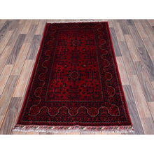 Load image into Gallery viewer, 2&#39;9&quot;x5&#39; Scarlet Red, Afghan Khamyab With Geometric Pattern, Hand Knotted, Soft And Velvety Wool, Oriental Rug FWR4404