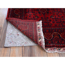 Load image into Gallery viewer, 2&#39;9&quot;x5&#39; Scarlet Red, Afghan Khamyab With Geometric Pattern, Hand Knotted, Soft And Velvety Wool, Oriental Rug FWR4404