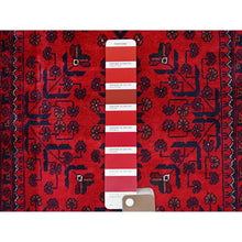 Load image into Gallery viewer, 2&#39;9&quot;x5&#39; Scarlet Red, Afghan Khamyab With Geometric Pattern, Hand Knotted, Soft And Velvety Wool, Oriental Rug FWR4404