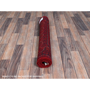 2'9"x5' Scarlet Red, Afghan Khamyab With Geometric Pattern, Hand Knotted, Soft And Velvety Wool, Oriental Rug FWR4404