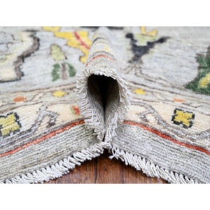 11'9"x11'9" Goose Gray, Afghan Angora Oushak with All Over Colorful Pattern Vegetable Dyes, Organic Wool Hand Knotted, Square Oriental Rug FWR441174