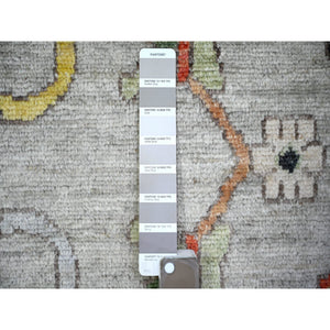 11'9"x11'9" Goose Gray, Afghan Angora Oushak with All Over Colorful Pattern Vegetable Dyes, Organic Wool Hand Knotted, Square Oriental Rug FWR441174