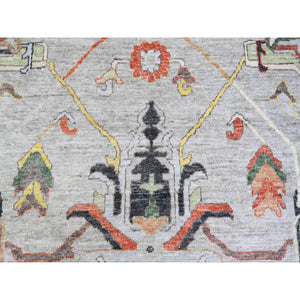 11'9"x11'9" Goose Gray, Afghan Angora Oushak with All Over Colorful Pattern Vegetable Dyes, Organic Wool Hand Knotted, Square Oriental Rug FWR441174