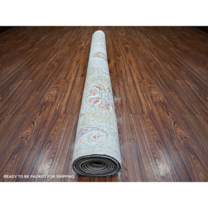 6'x9'2" Tan Color, Natural Dyes Extra Soft Wool, Hand Knotted Finer Peshawar With Uzbek Suzani Design, Densely Woven, Oriental Rug FWR441288