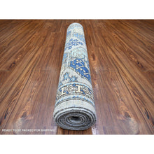 Load image into Gallery viewer, 4&#39;x10&#39;1&quot; Silver Gray, Vegetable Dyes Extra Soft Wool, Hand Knotted Afghan Ersari With Elephant Feet Design, Soft And Lush Pile, Wide Runner Oriental Rug FWR441348