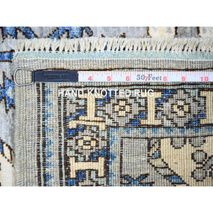 4'x10'1" Silver Gray, Vegetable Dyes Extra Soft Wool, Hand Knotted Afghan Ersari With Elephant Feet Design, Soft And Lush Pile, Wide Runner Oriental Rug FWR441348