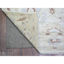Load image into Gallery viewer, 3&#39;10&quot;x9&#39;8&quot; Pastel Colors, Pure Wool Hand Knotted, Afghan Angora Oushak With Large Motifs Natural Dyes, Wide Runner Oriental Rug FWR441510