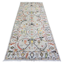 Load image into Gallery viewer, 4&#39;x9&#39;10&quot; Silver Gray, Hand Knotted Afghan Angora Oushak with All Over Pattern, Natural Dyes 100% Wool, Wide Runner Oriental Rug FWR441528