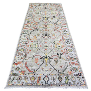 4'x9'10" Silver Gray, Hand Knotted Afghan Angora Oushak with All Over Pattern, Natural Dyes 100% Wool, Wide Runner Oriental Rug FWR441528