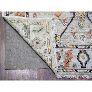 4'x9'10" Silver Gray, Hand Knotted Afghan Angora Oushak with All Over Pattern, Natural Dyes 100% Wool, Wide Runner Oriental Rug FWR441528