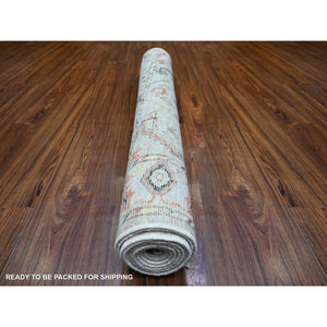4'x9'10" Silver Gray, Hand Knotted Afghan Angora Oushak with All Over Pattern, Natural Dyes 100% Wool, Wide Runner Oriental Rug FWR441528