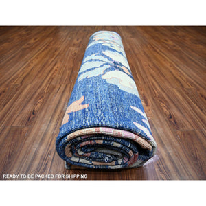 10'x13'9" Sapphire Blue, 100% Wool Hand Knotted, Afghan Angora Oushak With Pop Of Colors Natural Dyes, Oriental Rug FWR441576