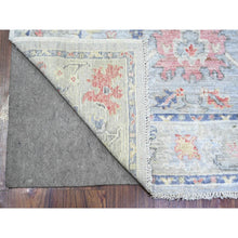 Load image into Gallery viewer, 4&#39;x10&#39; Cadet Gray, Afghan Angora Oushak with Colorful Motifs Natural Dyes, Pure Wool Hand Knotted, Wide Runner Oriental Rug FWR441582