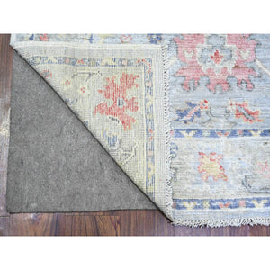 4'x10' Cadet Gray, Afghan Angora Oushak with Colorful Motifs Natural Dyes, Pure Wool Hand Knotted, Wide Runner Oriental Rug FWR441582