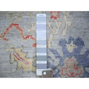 4'x10' Cadet Gray, Afghan Angora Oushak with Colorful Motifs Natural Dyes, Pure Wool Hand Knotted, Wide Runner Oriental Rug FWR441582
