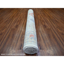 Load image into Gallery viewer, 4&#39;x10&#39; Cadet Gray, Afghan Angora Oushak with Colorful Motifs Natural Dyes, Pure Wool Hand Knotted, Wide Runner Oriental Rug FWR441582
