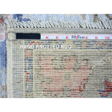 Load image into Gallery viewer, 4&#39;x10&#39; Cadet Gray, Afghan Angora Oushak with Colorful Motifs Natural Dyes, Pure Wool Hand Knotted, Wide Runner Oriental Rug FWR441582