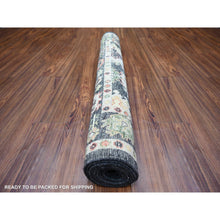 Load image into Gallery viewer, 4&#39;2&quot;x9&#39;6&quot; Gunmetal Black, Afghan Angora Oushak with Colorful Motifs Natural Dyes, Soft Wool Hand Knotted, Wide Runner Oriental Rug FWR441588
