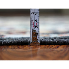 Load image into Gallery viewer, 4&#39;2&quot;x9&#39;6&quot; Gunmetal Black, Afghan Angora Oushak with Colorful Motifs Natural Dyes, Soft Wool Hand Knotted, Wide Runner Oriental Rug FWR441588