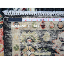 Load image into Gallery viewer, 4&#39;2&quot;x9&#39;6&quot; Gunmetal Black, Afghan Angora Oushak with Colorful Motifs Natural Dyes, Soft Wool Hand Knotted, Wide Runner Oriental Rug FWR441588